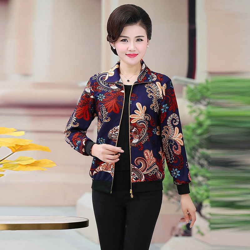 Thời trang trung niênஐ❏Trang phục cho mẹ Áo Jacket mùa thu dài tay dáng ngắn mẫu xuân khoác mỏng bà TRUNG NIÊN