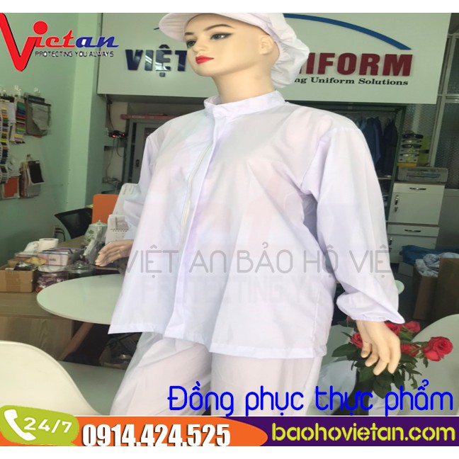 Đồng Phục Chế Biến Thực Phẩm - Nhà Máy Thực Phẩm Hình Thật 100% Vải Silk Trắng Mặc Mịn Mát.