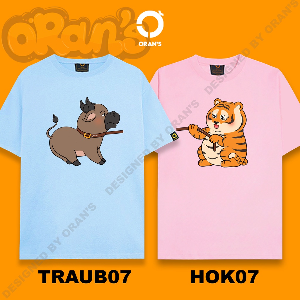 Áo gia đình in hình con hổ kéo con trâu 07 tay lỡ Oversize chất COTTON 4C, FULLBOX ORANS COUPLE TEE - ORAN'S