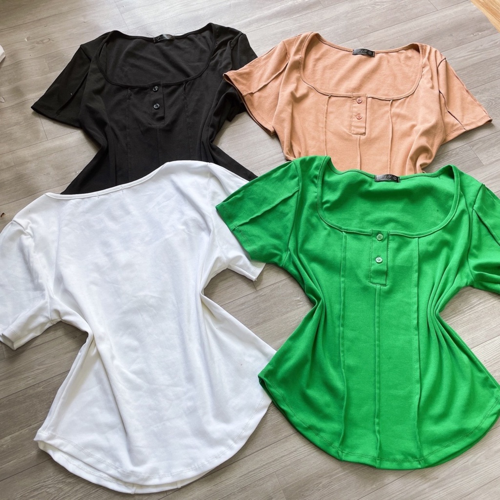 Áo Thun Nữ Bigsize, Tay Ngắn Nút Croptop Hack Dáng Che Bụng Lên Phom Cực Xinh  TNN