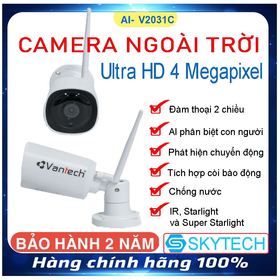 Camera wifi 4.0MP Ngoài trời VANTECH AI-V2031C - Đàm thoại 2 chiều - Chống nước - AI - Hỗ trợ thẻ nhớ lên đến 120GB