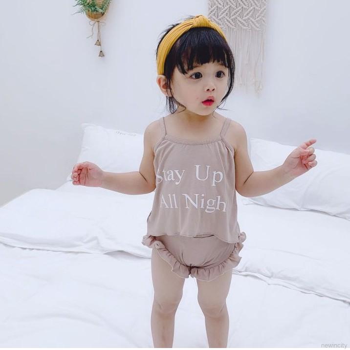 Set áo hai dây in chữ thời trang + quần đùi thời trang mùa hè dành cho bé gái