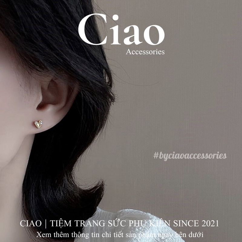 [HOẢ TỐC 1H] Khuyên tai/ Bông tai mạ bạc S925 thiết kế hoạ thiết đính đá Jiho Tiny Ciao
