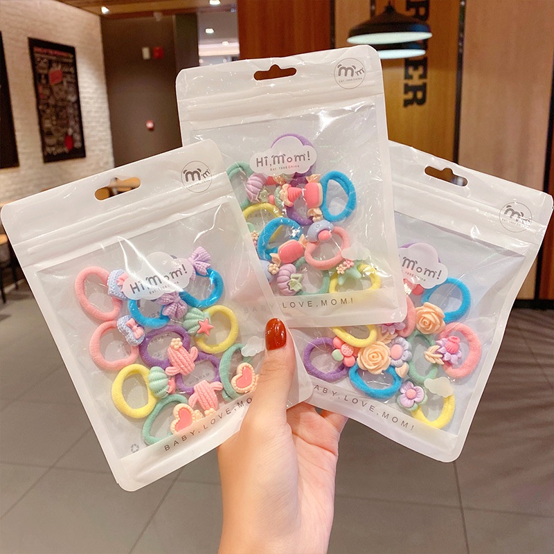 Set 10 dây buộc tóc cao su kiểu dáng dễ thương cho bé gái