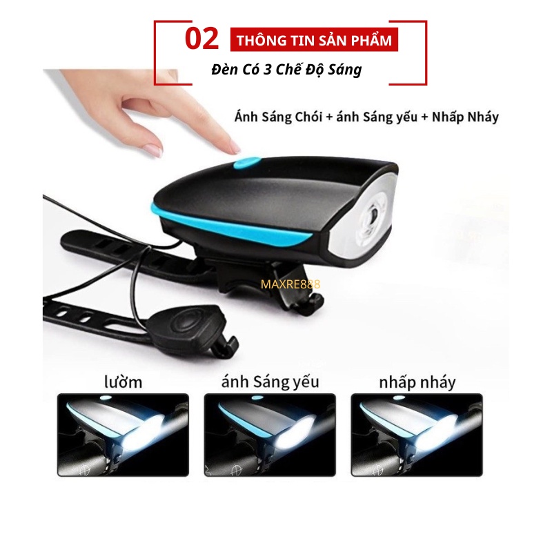 Đèn xe đạp thể thao siêu sáng có còi pin sạc usb led T6 chống nước loại cao cấp nhất