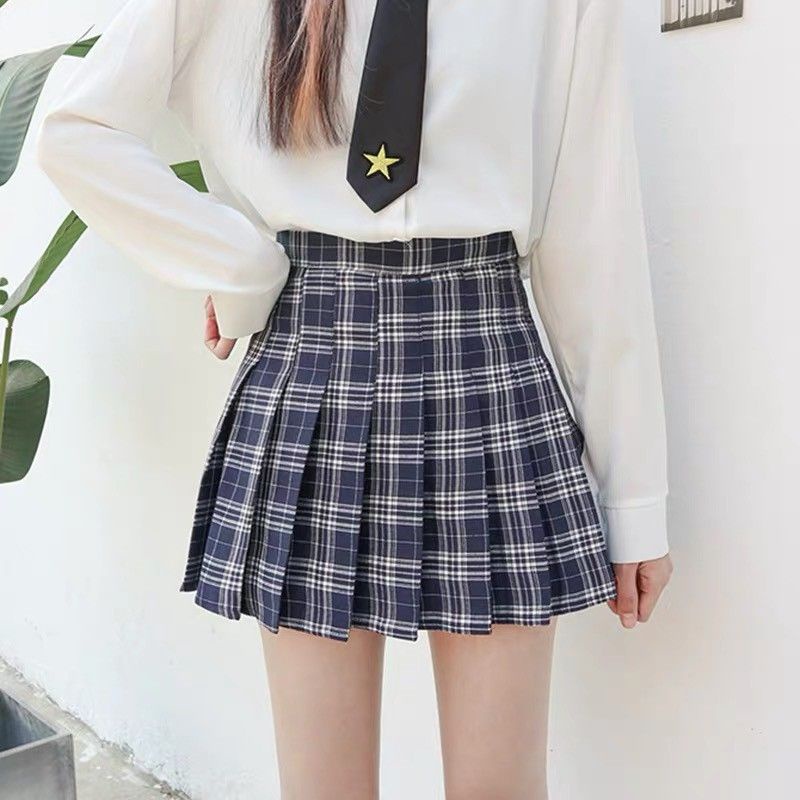 Chân váy kẻ ngắn xếp ly tennis phong cách nữ sinh Hàn QC