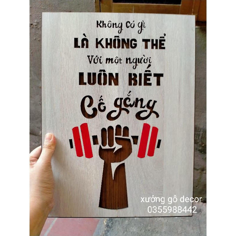 Tranh  bằng Gỗ MDF Tranh Gỗ Treo Tường Slogan - Không Có Gì Là Không Thể Với Một Người Luôn Biết Cố Gắng