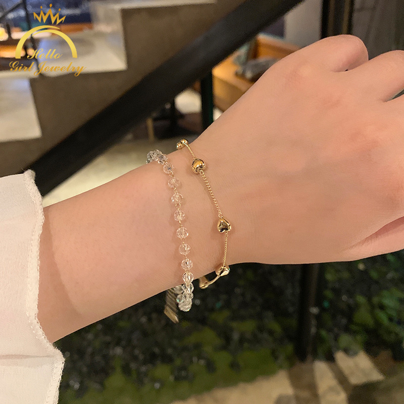 Vòng Tay Hai Lớp Đính Đá Pha Lê Hình Trái Tim Thời Trang Dành Cho
