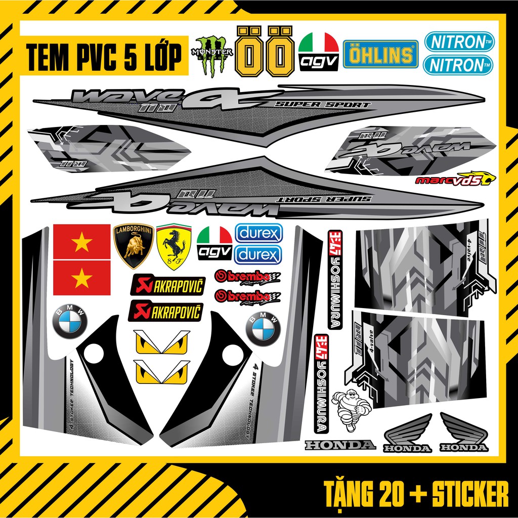 Tem Rời Xe Wave Alpha Racing Mix Polka Dot | WA06 | Decal Chế Dán Wave A 110 100 Đời Xe 2006 - 2021