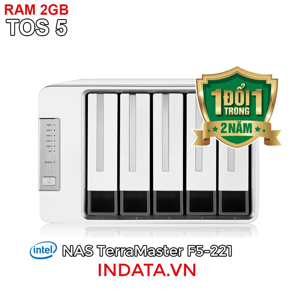 Ổ cứng mạng NAS TerraMaster F5-221, Intel Dual-core CPU 2GHz, RAM 2GB, 5 khay ổ cứng