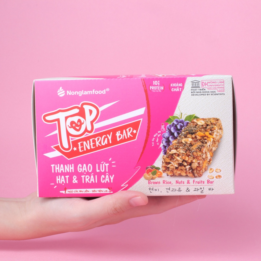 1 Thanh Gạo Lứt Hạt &amp; Trái Cây Nông Lâm Food - Hộp 272g (16 thanh x 17gr)