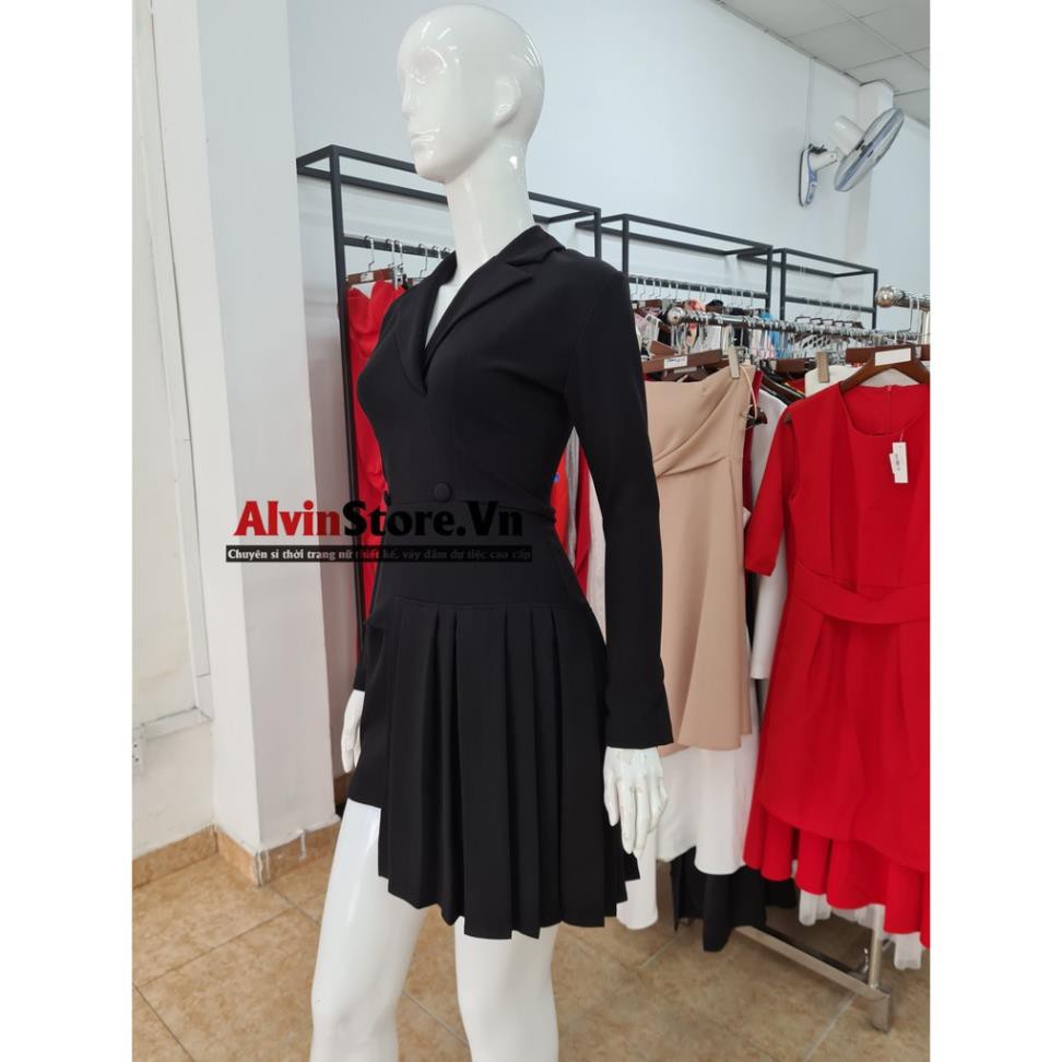 [Shop Váy Đẹp - Hàng Y Hình] Đầm Xòe Kiểu Cổ Áo Vest Liền Chân Váy Xếp Ly Phù Hợp Mặc Đi Tiệc Cưới Sang Trọng new