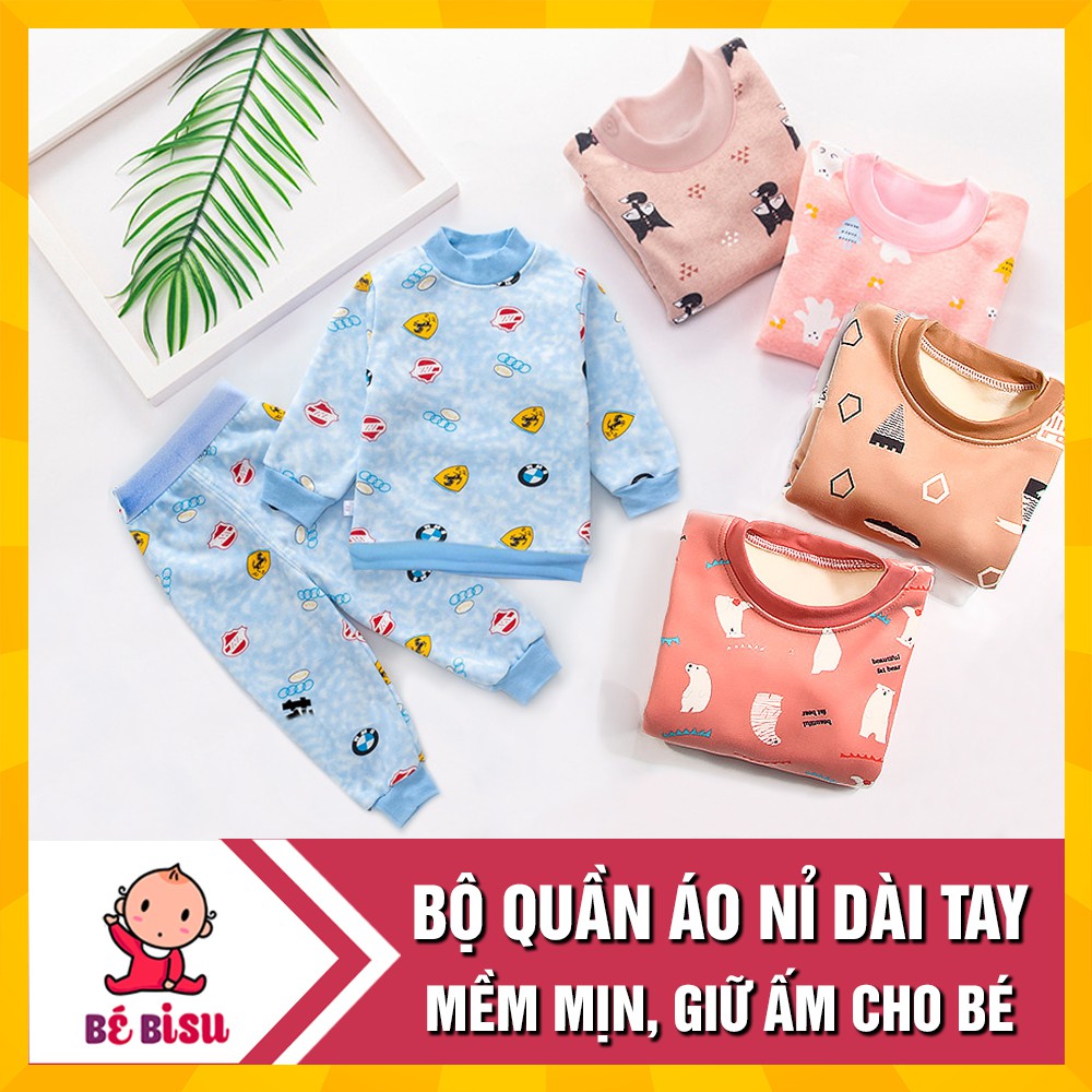 Bộ Quần Áo Nỉ Bông Dài Tay 2 lớp Cho Bé Trai, Bé Gái (5-15kg) -Loại MỚI