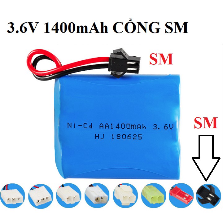 Pin xe điều khiển 3.6v dung lượng 1400mAh cổng SM