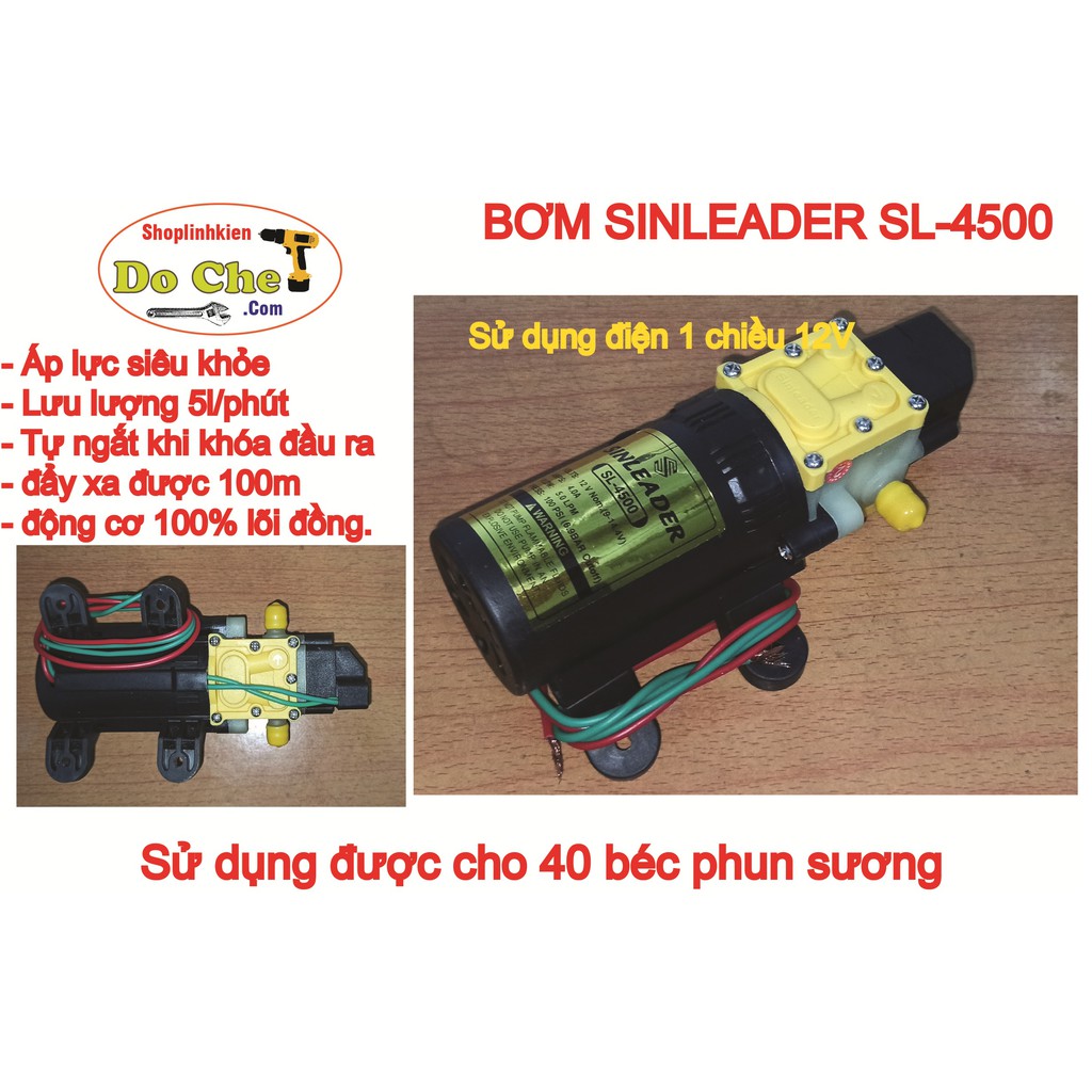 Máy bơm nước mini 12V áp lực cao Lưu lượng 5L phút Sinleader SL-4500 Sử dụng làm bộ phun sương tưới cây bộ rửa xe mini