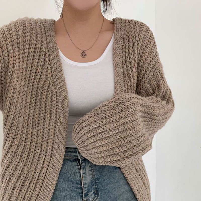 Áo Khoác Cardigan Dệt Kim Dày Dặn Dáng Rộng Phong Cách Hàn Quốc Thời Trang Thu Đông Mới