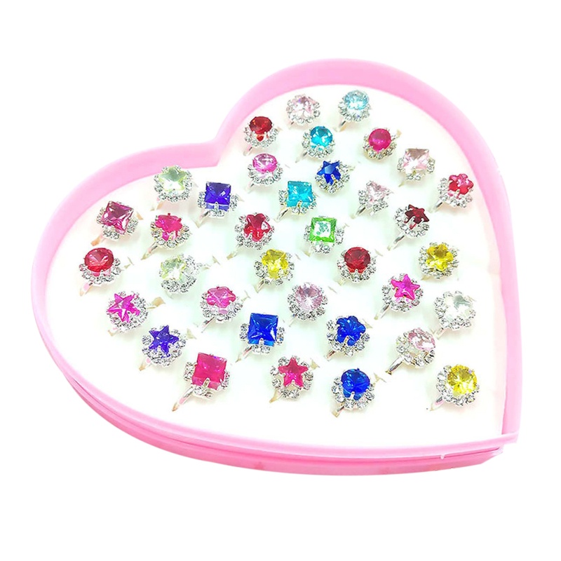 Set 12 / 36 Nhẫn Hợp Kim Hình Trái Tim Hoạt Hình Dễ Thương Cho Bé Gái