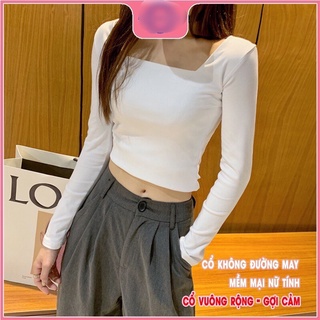 Áo thun nữ cổ vuông dài tay body sang chảnh co giãn 4 chiều