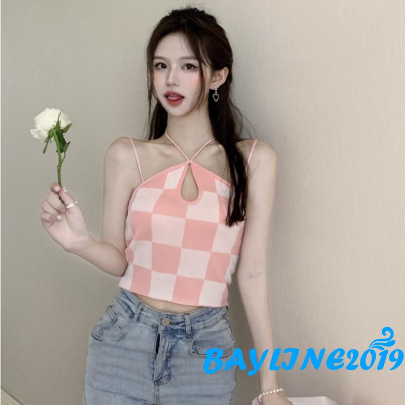 Áo Lửng Hai Dây Họa Tiết Caro Gợi Cảm Cho Nữ