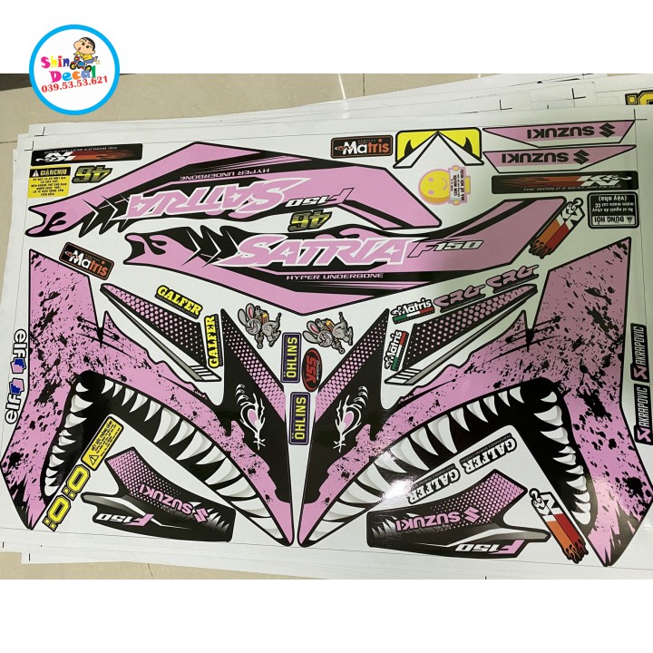Tem xe satria fi cá mập dán xe đen