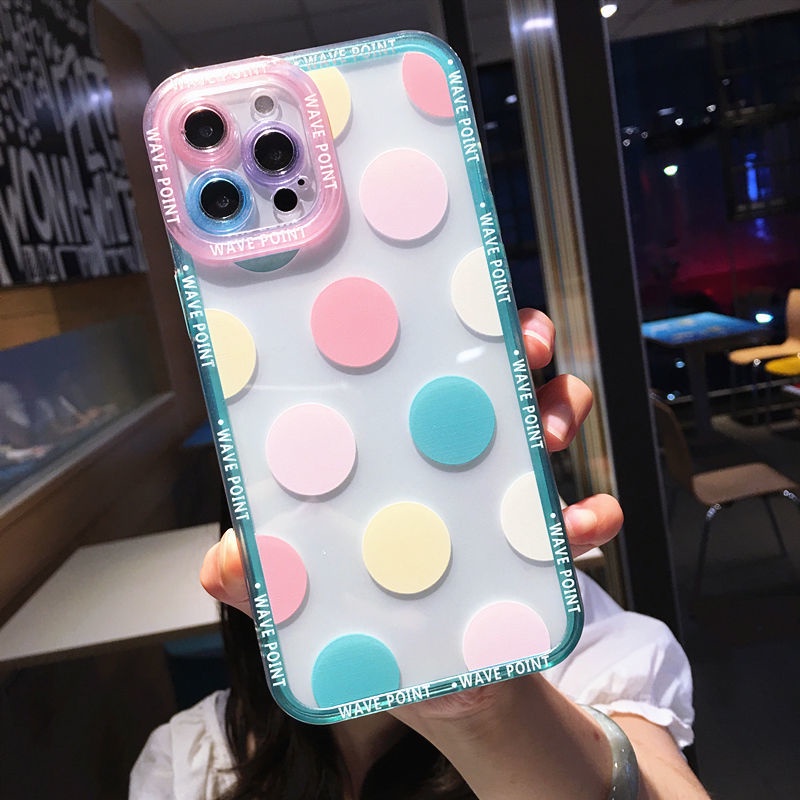 Ốp điện thoại silicone trong suốt họa tiết chấm bi lớn/ nhỏ thích hợp cho iPhone X XS Max XR 7 8 Plus 12 13 11 Pro Max