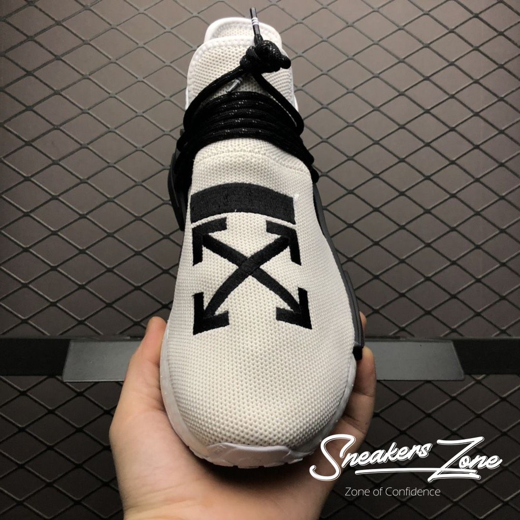 𝐓Ế𝐓 (FREE SHIP + HỘP + QUÀ) Giày thể thao NMD Human Racen OFF WHITE trắng chữ đen ^ g