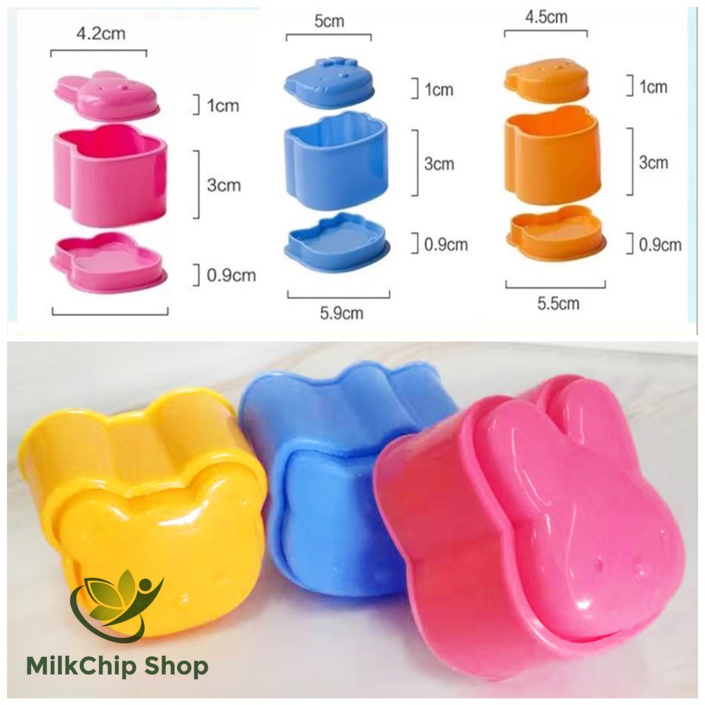 Khuôn cơm bento ép cơm tạo hình thỏ gấu mèo kitty đáng yêu cho bé ăn ngon miệng (bộ 3 khuôn) AA10