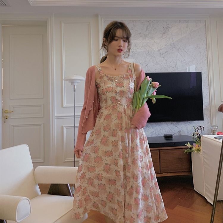 Đầm voan hoa hai dây dáng dài thời trang mùa hè Pháp cho nữ | BigBuy360 - bigbuy360.vn