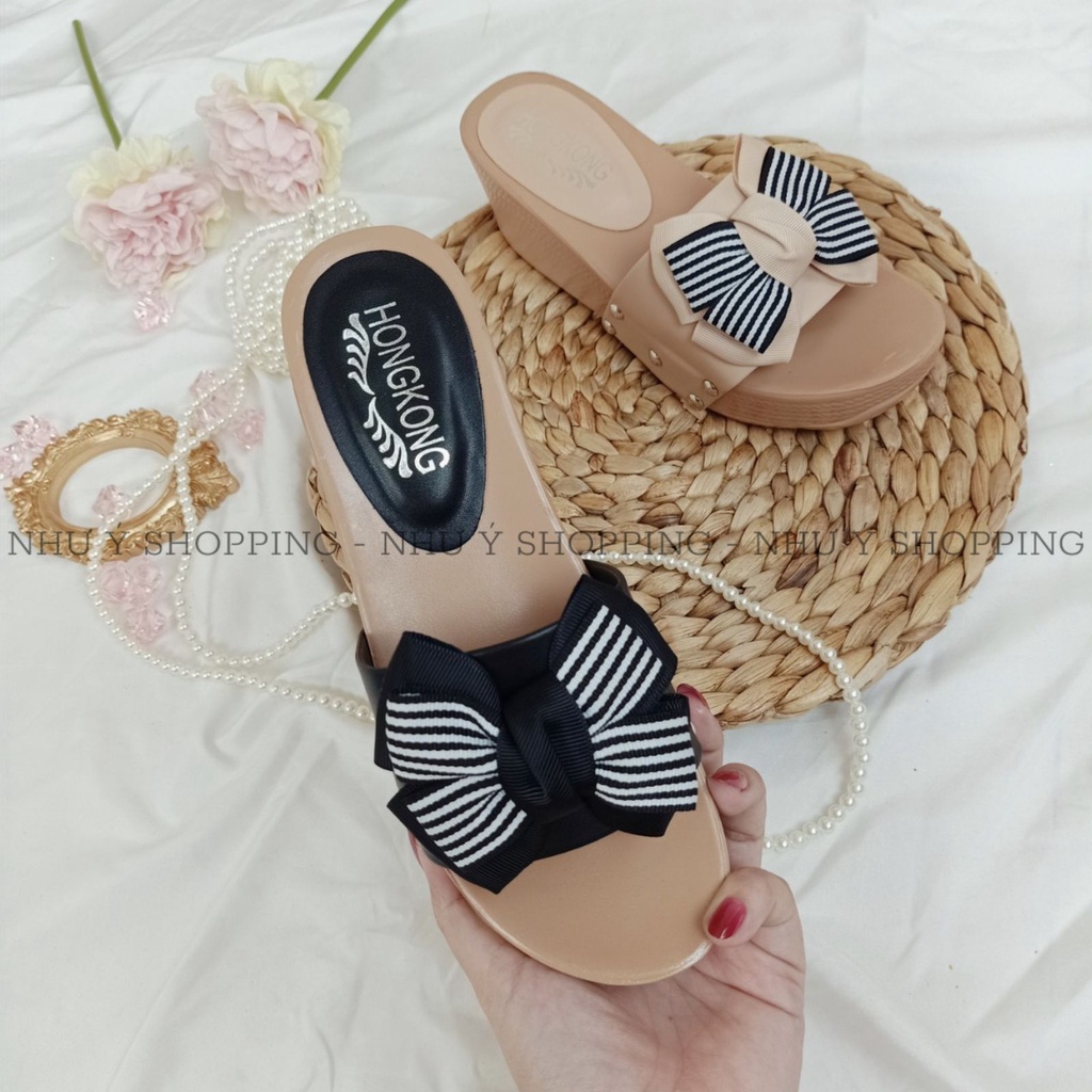 Dép nữ đế xuồng nơ xinh đế PU nhẹ êm tôn dáng-TBXN