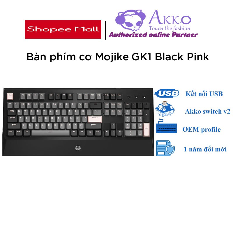 Bàn phím cơ Mojike GK1 Black Pink (AKKO sw v2 / LED trắng)