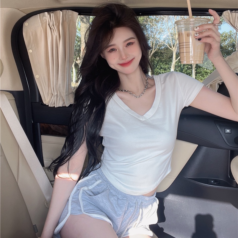 COZOK Áo Thun Tay Ngắn Cổ Chữ v Màu Trắng Thời Trang Cho Nữ