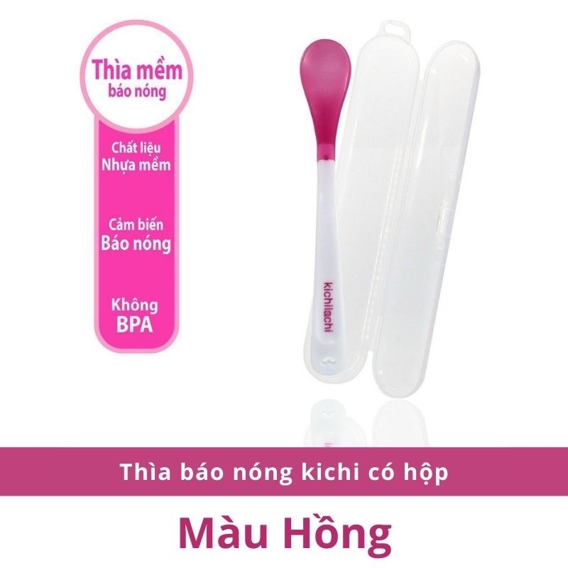 Thìa báo nóng Kichi an toàn cho bé ăn dặm - có hộp đựng
