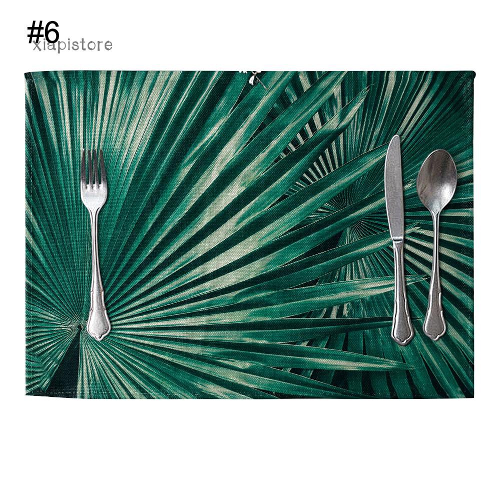 XIAPISTORE ❤Green Plant Linen Placemat Dining Table Heat Insulation Mat Home Kitchen Decor
