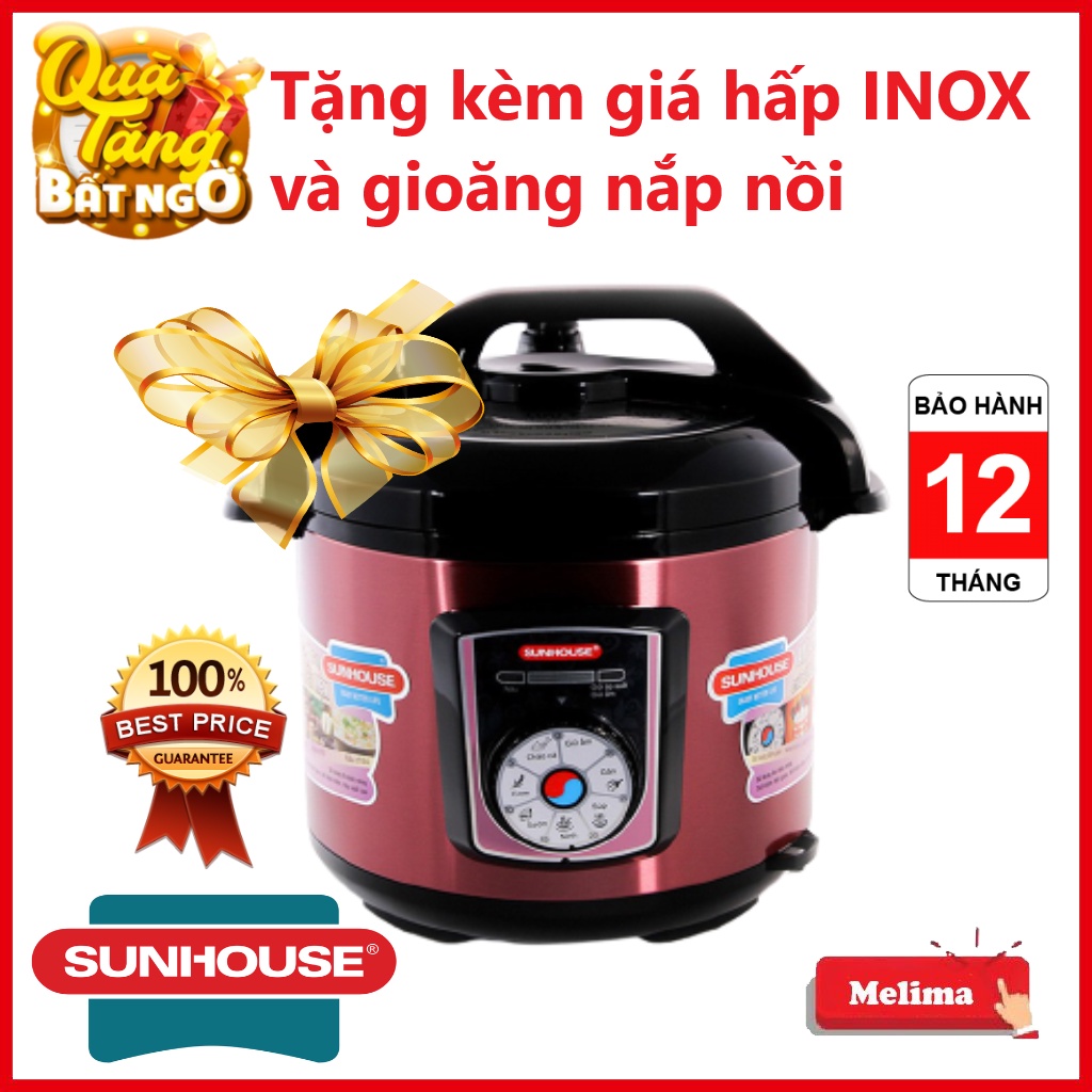 Nồi áp suất điện Đa Năng Sunhouse SHD1755, Dung tích 5L, Tặng kèm giá hấp và gioăng nắp nồi, Bảo hành 12 th