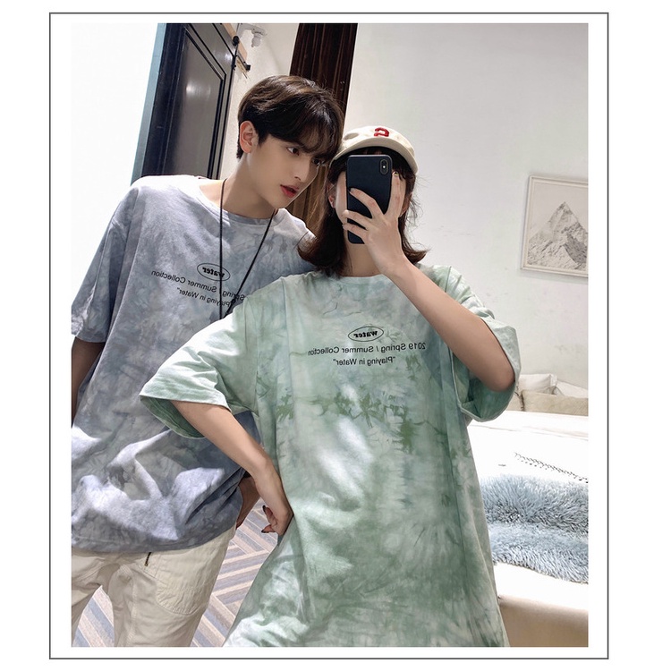 Áo thun tay lỡ Unisex màu loang in WATER free size