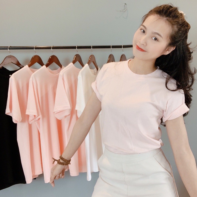 Áo ThunÁo Phông Trơn Nam Nữ Tay Lỡ Cotton 100% oversize form rộng 5 màu ,mặc thoáng mát thấm hút mồ hôi