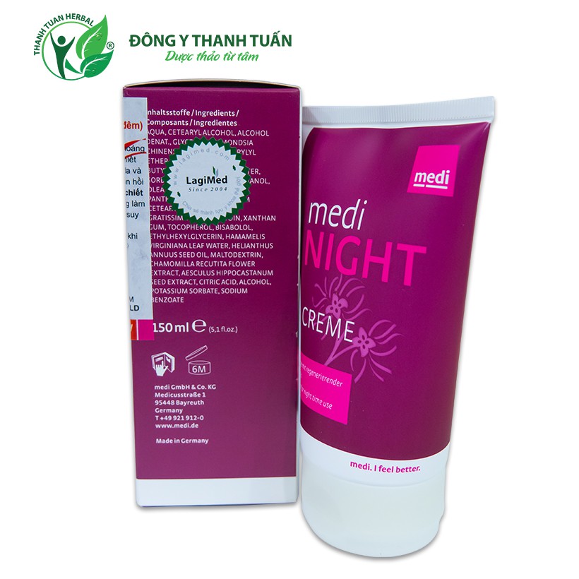 Kem hỗ trợ điều trị suy giãn tĩnh mạch Medi Night Creme - Tuýp dùng vào ban đêm