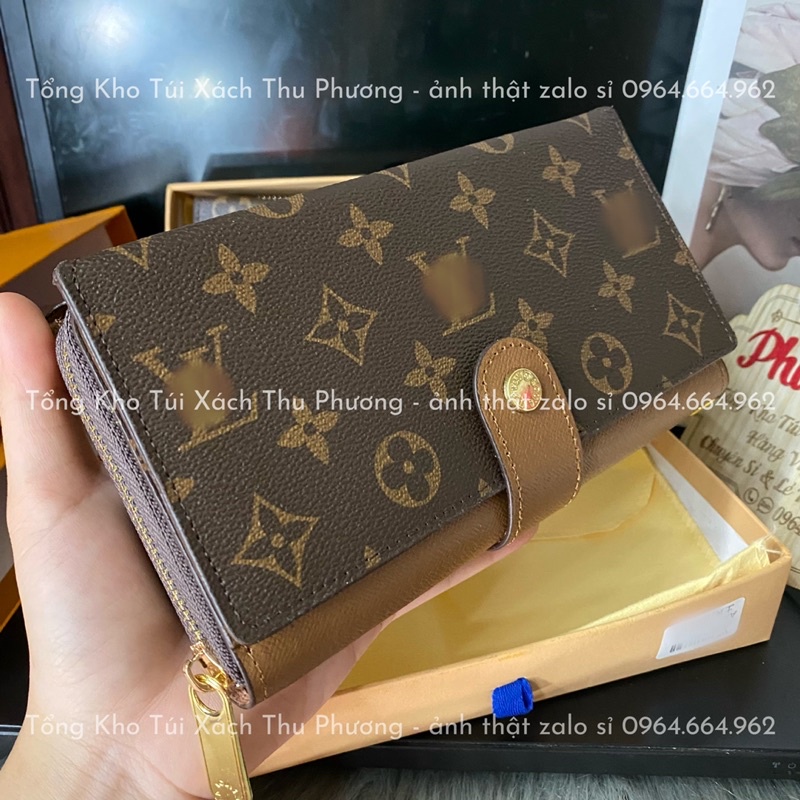 Ví Cầm Tay Nữ Thời Trang Hoa Nâu, Clutch Cầm Tay Cao Cấp (Hàng Fullbox - dập logo từng chi tiết)