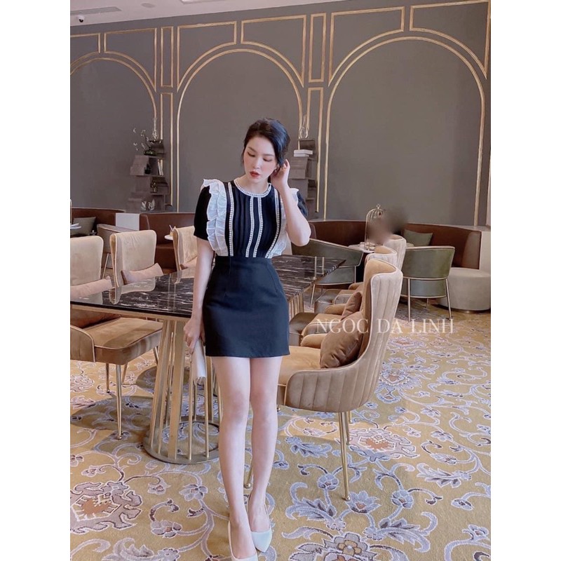 [Hàng Đẹp] Váy Thiết Kế Đen Viền Bèo Trắng Dáng Ôm , Đầm Nữ Sang Trọng Có Ảnh Thật Kèm Video | BigBuy360 - bigbuy360.vn