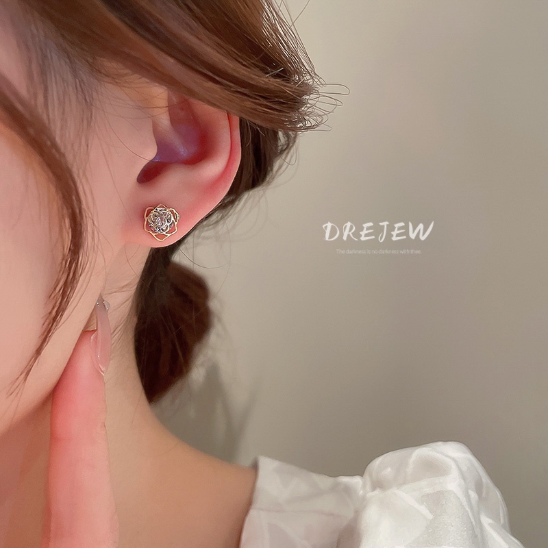 DREJEW Set 6 khuyên tai kiểu bông hoa đính đá zircon thời trang Hàn Quốc dành cho nữ