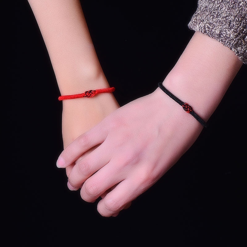 Vòng Tay Dây Bện Màu Đỏ Đen May Mắn Cho Cặp Đôi