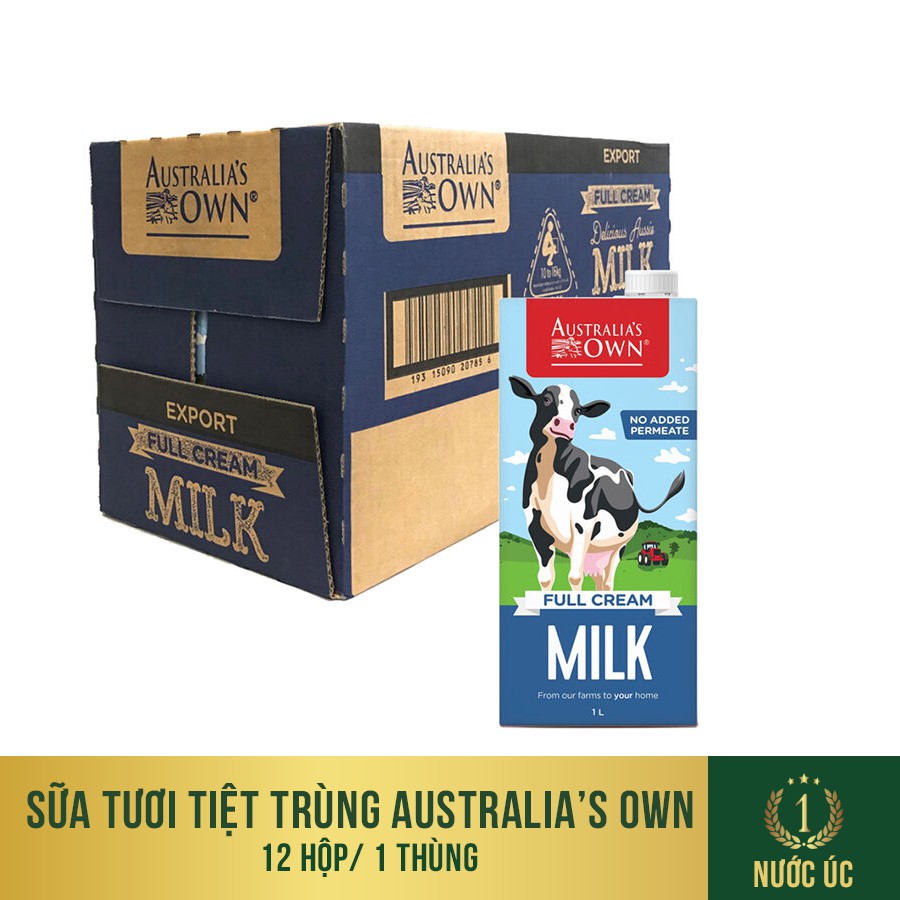 Sữa tươi tiệt trùng Australia's Own nguyên kem thùng 12 hộp 1L Date T1/2023