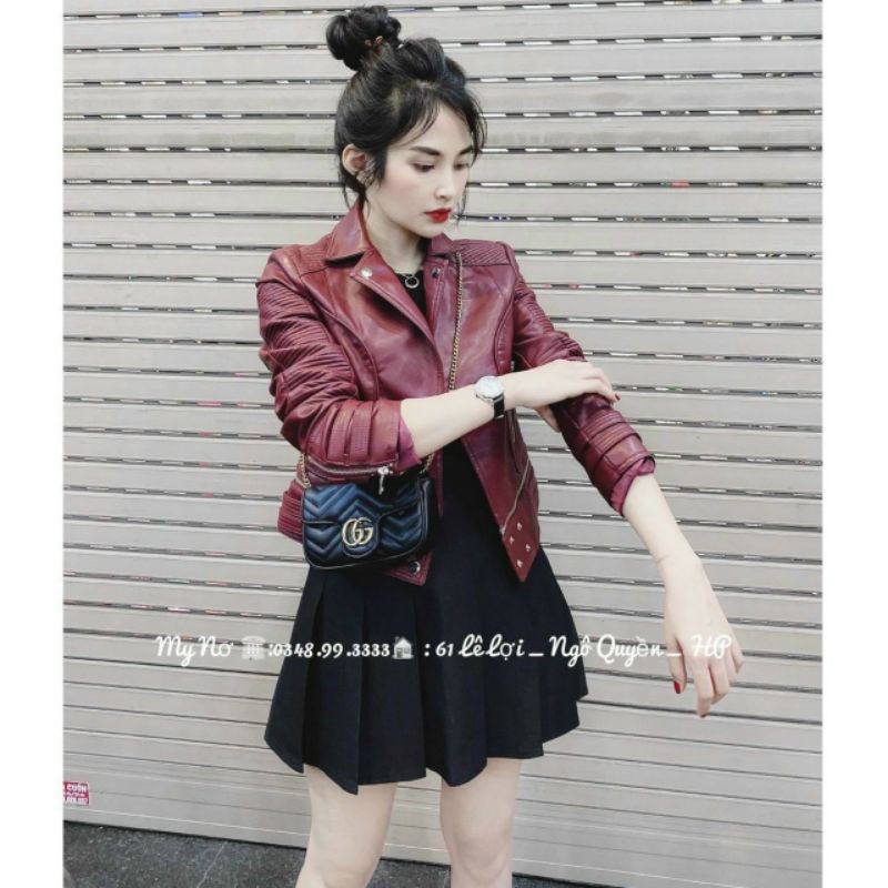 Áo da 2 màu Kem- Đỏ đô