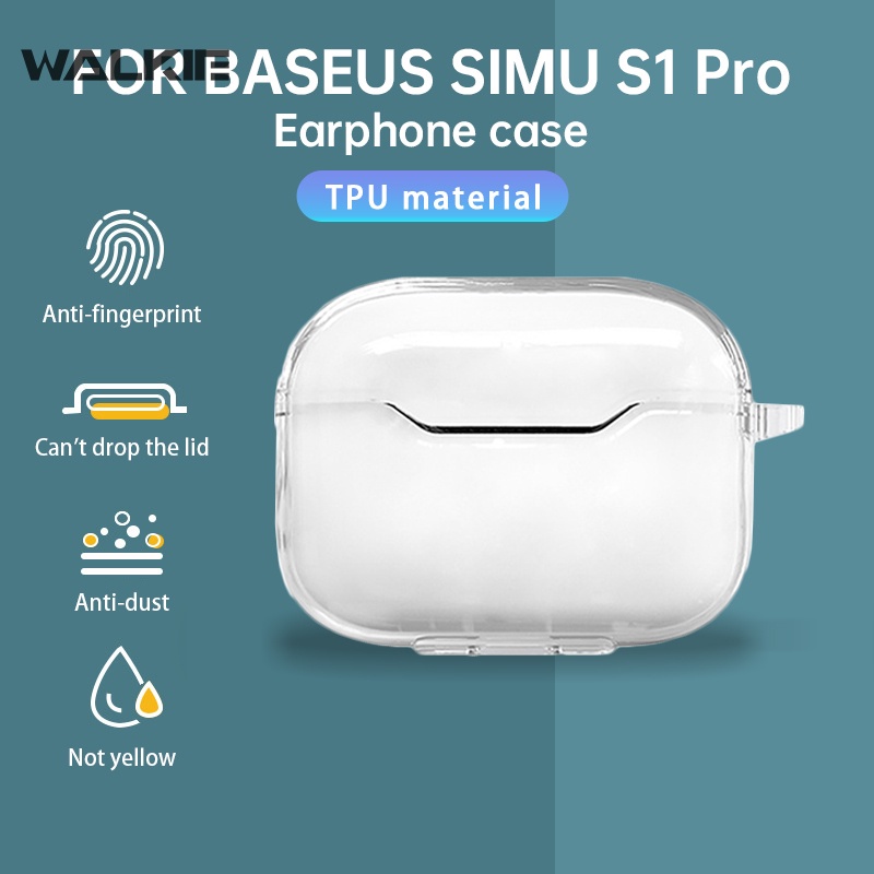 Vỏ bảo vệ hộp sạc tai nghe Bluetooth Baseus SIMU S1 Pro bằng TPU mềm trong suốt kèm móc khóa chống thất lạc