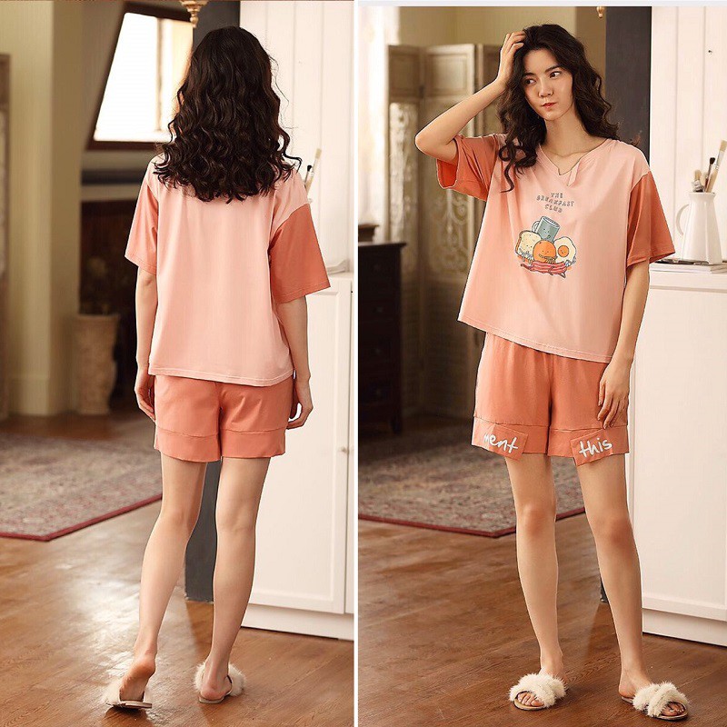 Bộ short cotton cổ chữ V breakfast