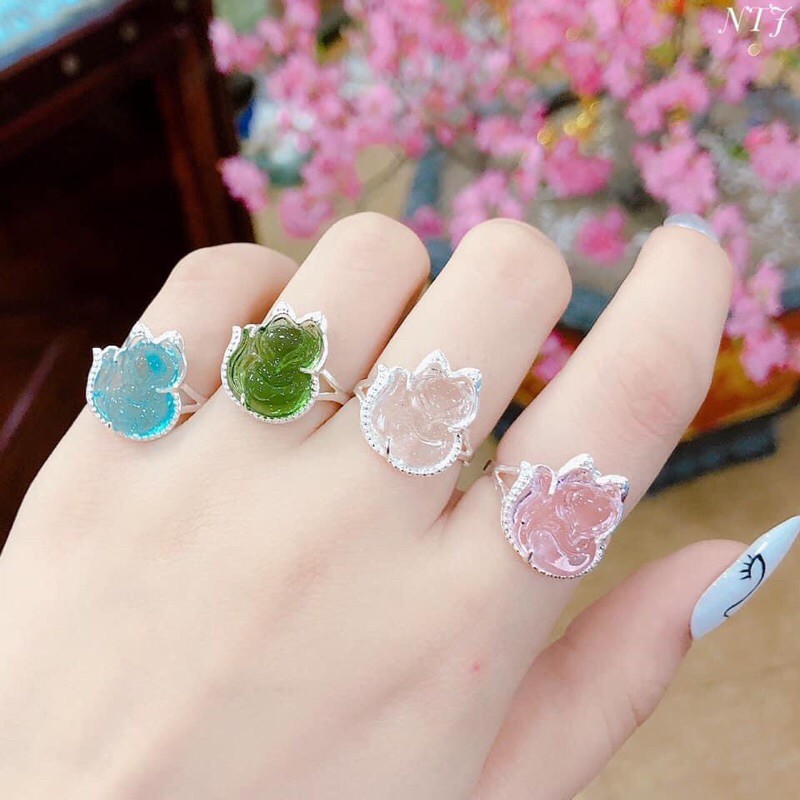 Nhẫn hồ ly đá tổng hợp- nhẫn bạc ta