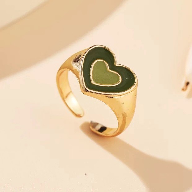 Có Sẵn Nhẫn Hình Trái Tim Hai Lớp Phong Cách ins Hai Màu Sắc Nhỏ Giọt Dầu