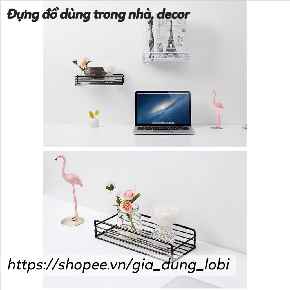 Kệ sắt dán tường hình chữ nhật, giá treo gắn tường nhà tắm, phòng bếp để đồ gia vị inox đa năng