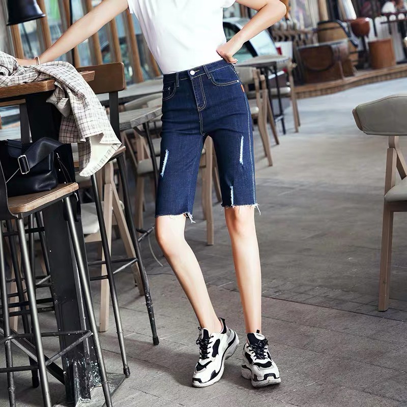 Quần jean nữ ngố / lửng lưng cao, co dãn mạnh rách kiểu đẹp dành cho người béo BIGSIZE 60-90kg Moliruan 3583