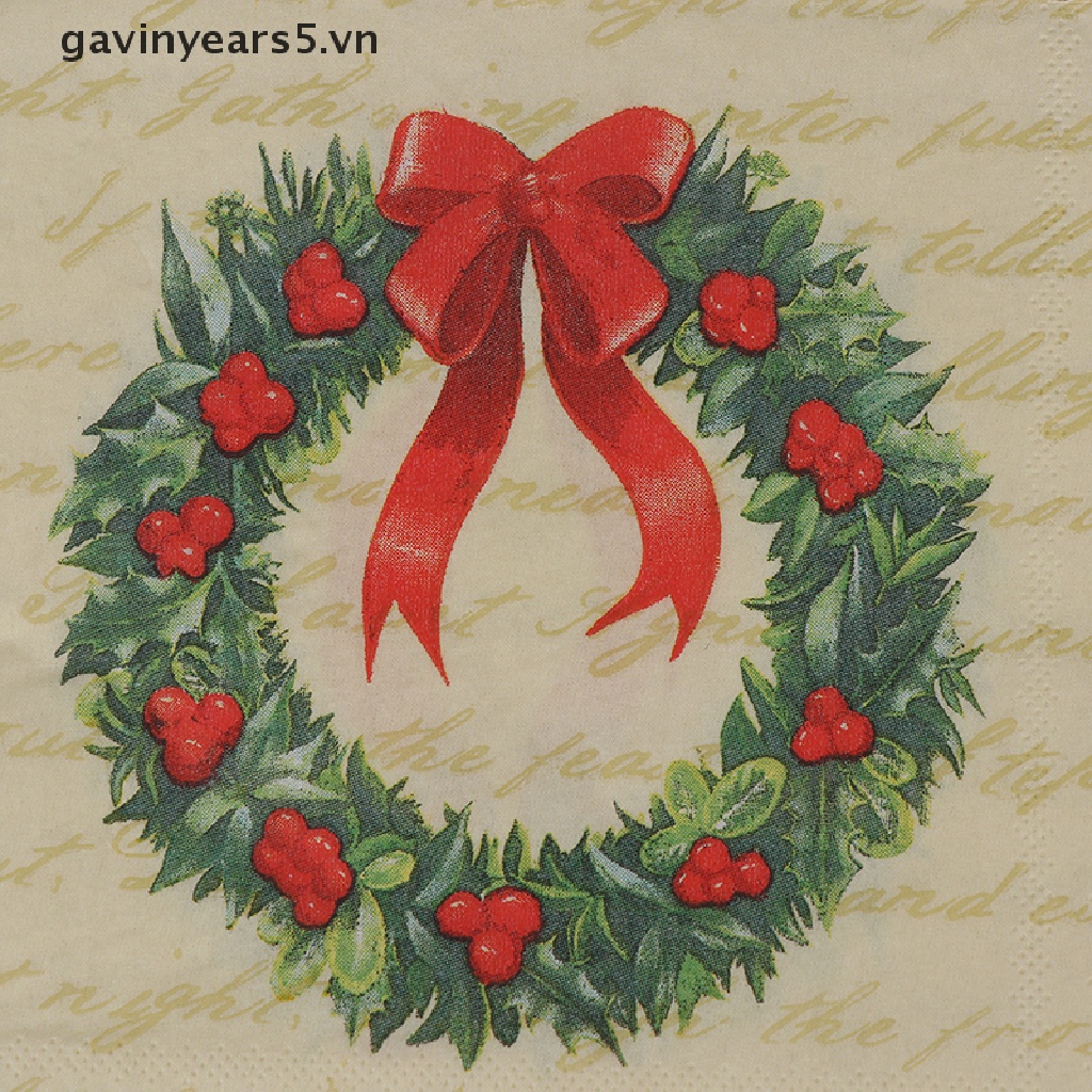 Bộ 20 Khăn Giấy In Họa Tiết Vòng Hoa Dùng Một Lần Trang Trí Giáng Sinh